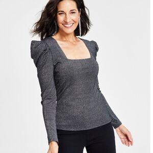 INC International Concepts Metallic Gray Long Sleeve Blouse